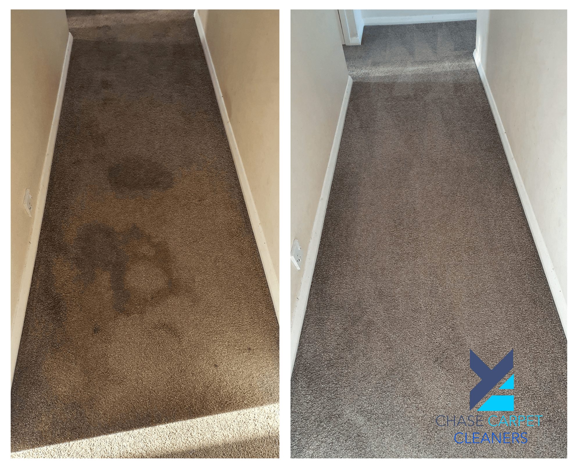 Before and after carpet cleaning by Chase Carpet Cleaners, Burntwood